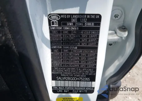 2013 Land Rover Range Rover Evoque Pure z USA, uszkodzony, nr VIN SALVR2BG0DH752265